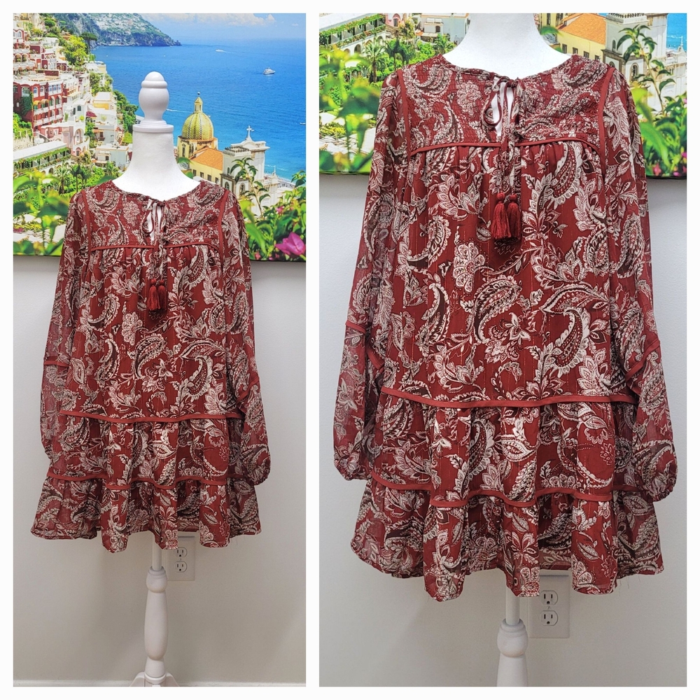 BLUE RAIN RED PAISLEY DRESS